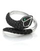 Effy Black Diamond and Emerald Snake Ring in White Gold